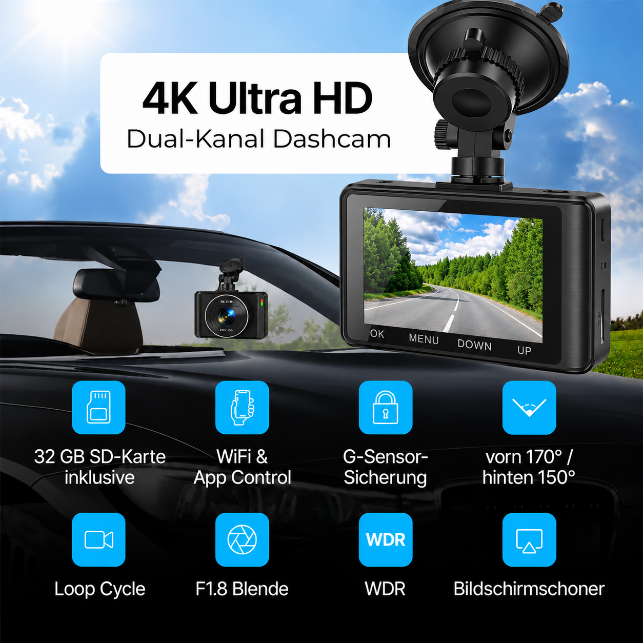 Dashcam 4K avec écran de 3,9 pouces de Heimwert