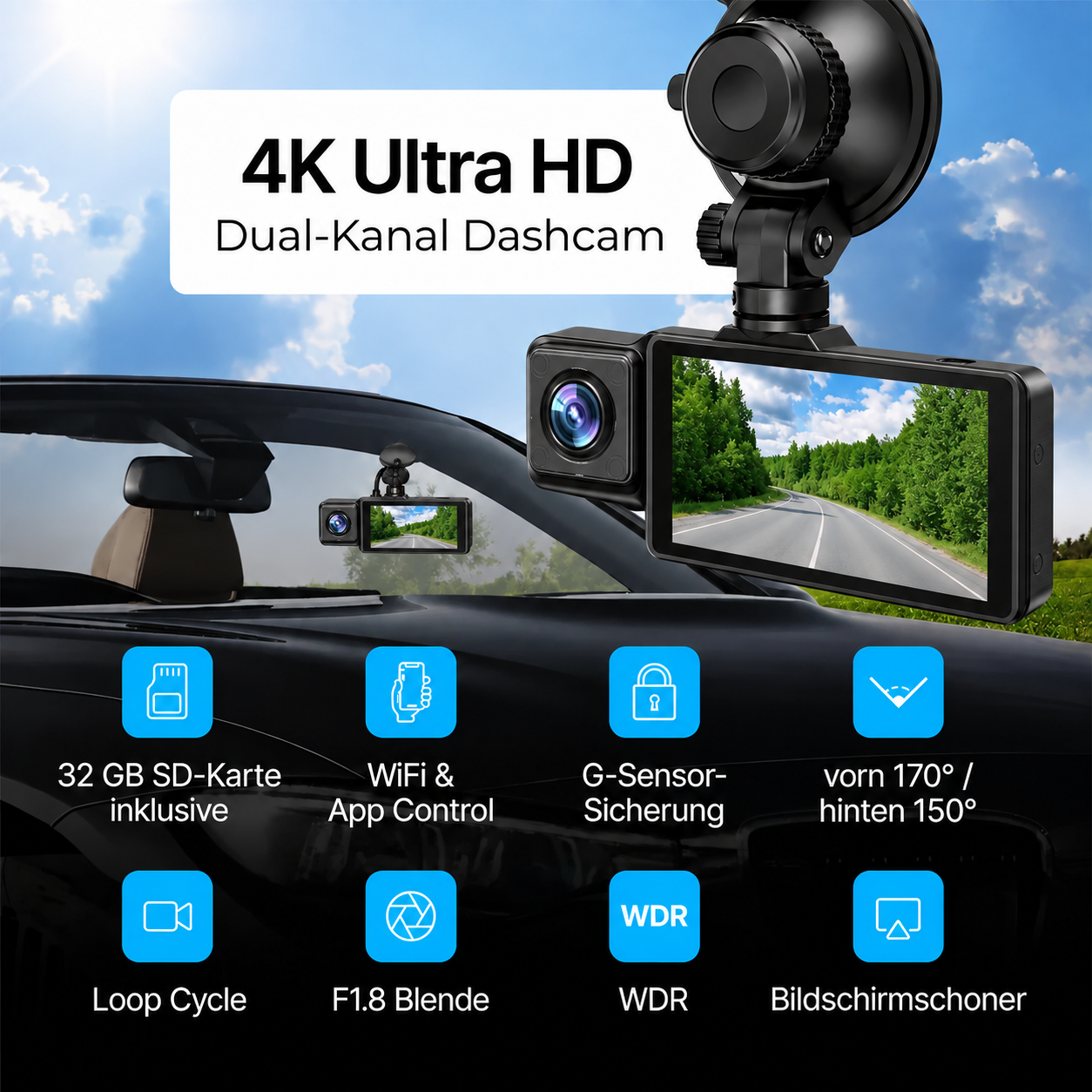 Dashcam 4K avec écran de 3,9 pouces de Heimwert
