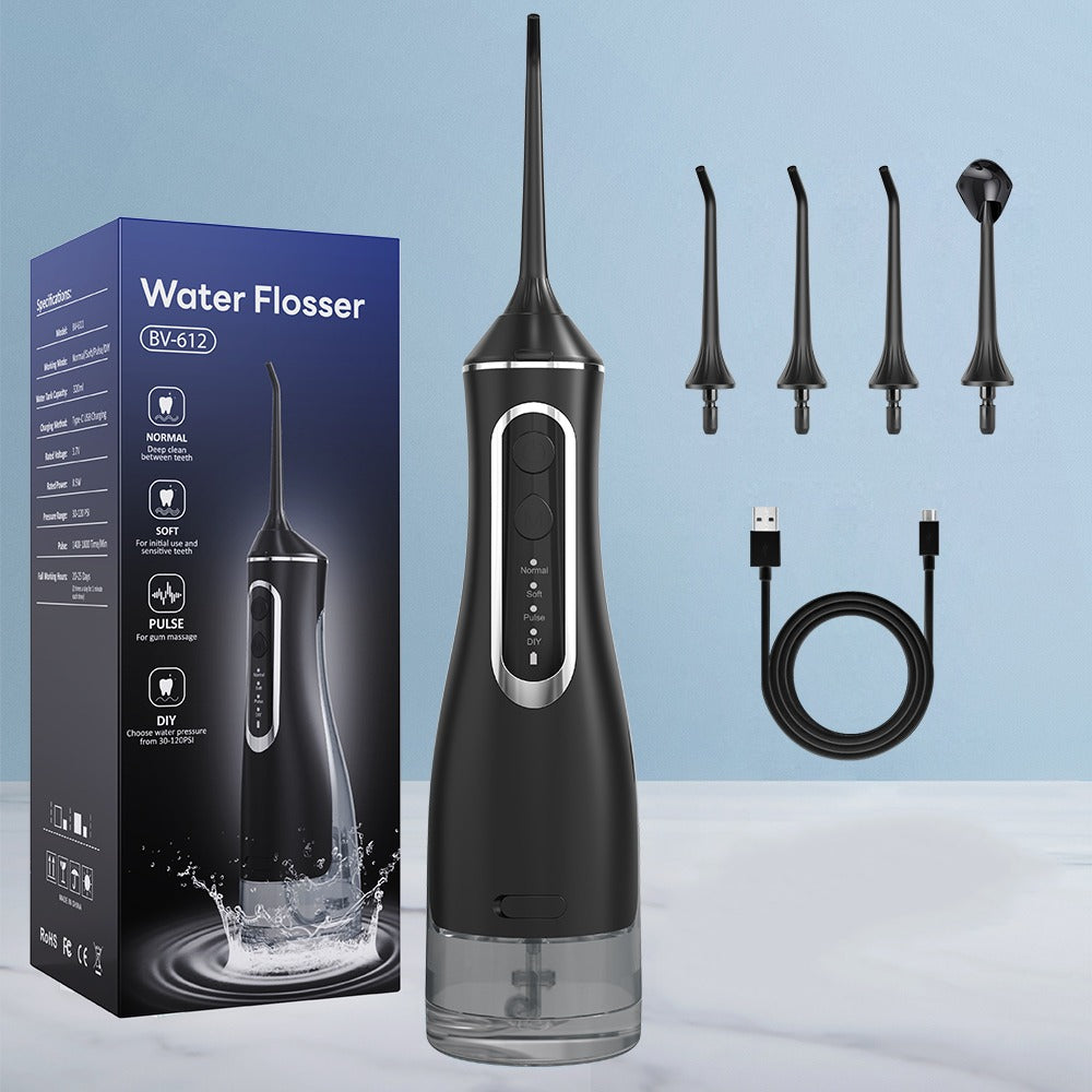 Hydropulseur sans fil pour un soin efficace des dents et des gencives avec 4 modes et 4 embouts, réservoir d'eau de 300 ml, pression d'eau de 30 à 120 PSI et protection contre l'eau IPX7
